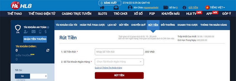 HL8 - Nhà cái cá cược đẳng cấp hàng đầu trên thị trường 10 Cách Rút Tiền Tại Sân Chơi Vô Cùng Đơn Giản