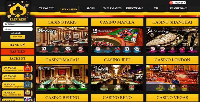 Empire777 - Nhà cái cá cược xanh chín nhất hiện nay 5 Sảnh Casino Siêu Hấp Dẫn